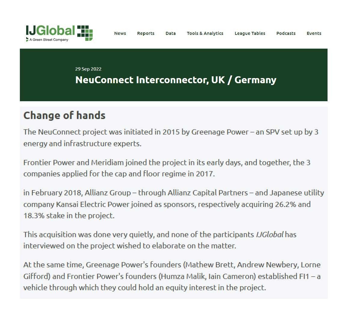 NeuConnect Interconnector, UK / Germany, IJGlobal https://www.ijglobal.com/articles/167420/neuconnect-interconnector-uk-germany