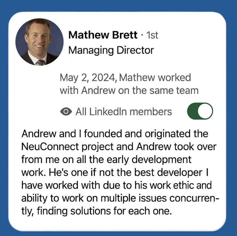 www.an67.co.uk/neuconnect Andrew Newbery and I founded and originated the NeuConnect project in 2015 before later involving Meridiam